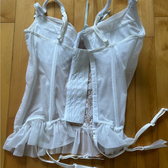 Beautiful White and Light Blue Sheer Bustier Top with Lace Details - Picture 3 of 4